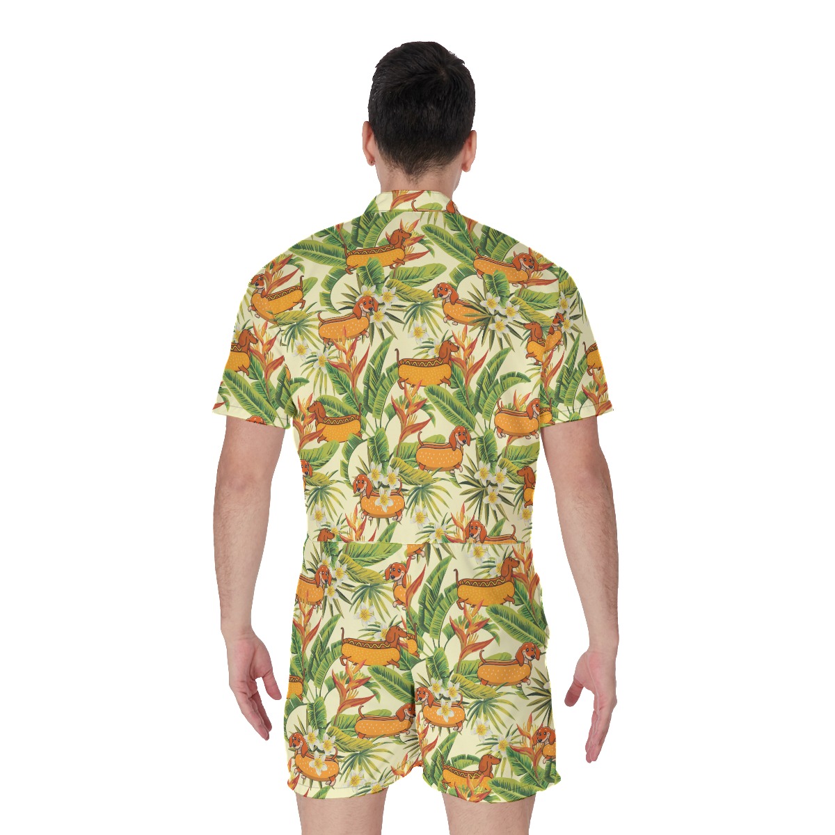 Funny Hot Dog Dachshund Yellow Men's Hawaiian Romper