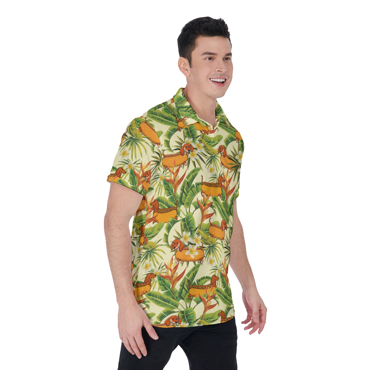 Floral Sausage Dog Floral Hawaiian Polo Shirt