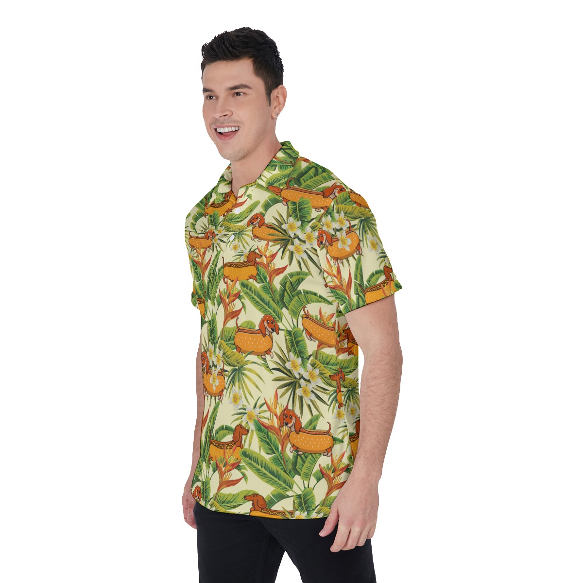 Floral Sausage Dog Floral Hawaiian Polo Shirt