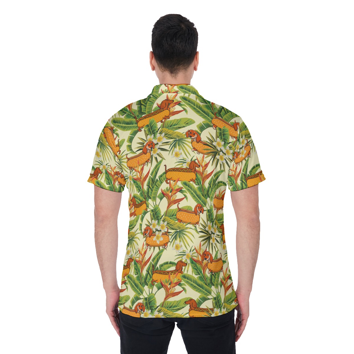 Floral Sausage Dog Floral Hawaiian Polo Shirt