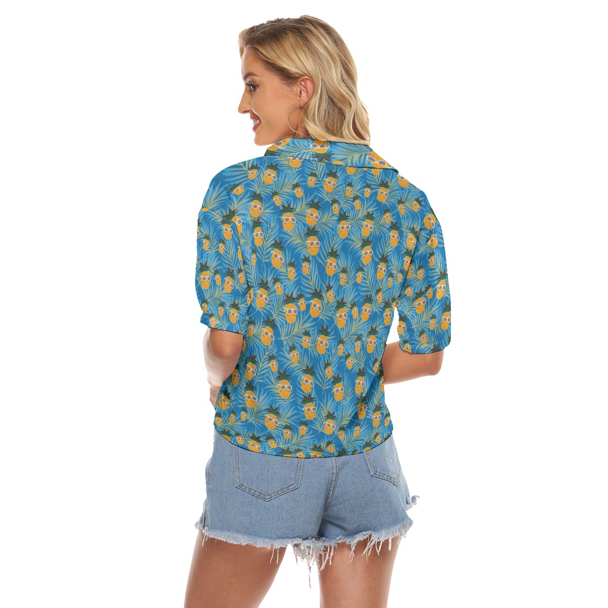 Blue Pineapple Hawaiian Crop Top Shirt For Women