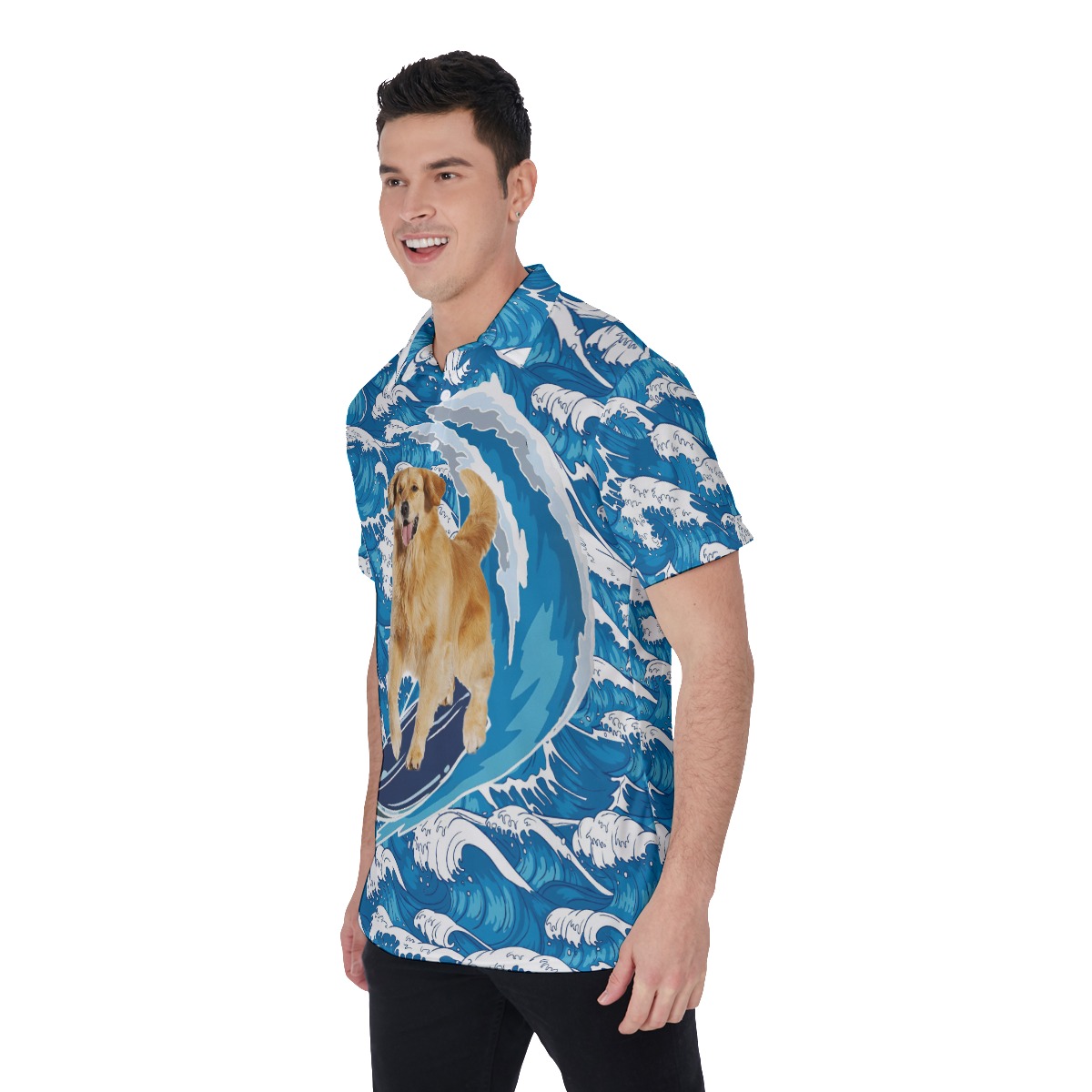 Golden Retriever Surfing Hawaiian Polo Golf Shirt