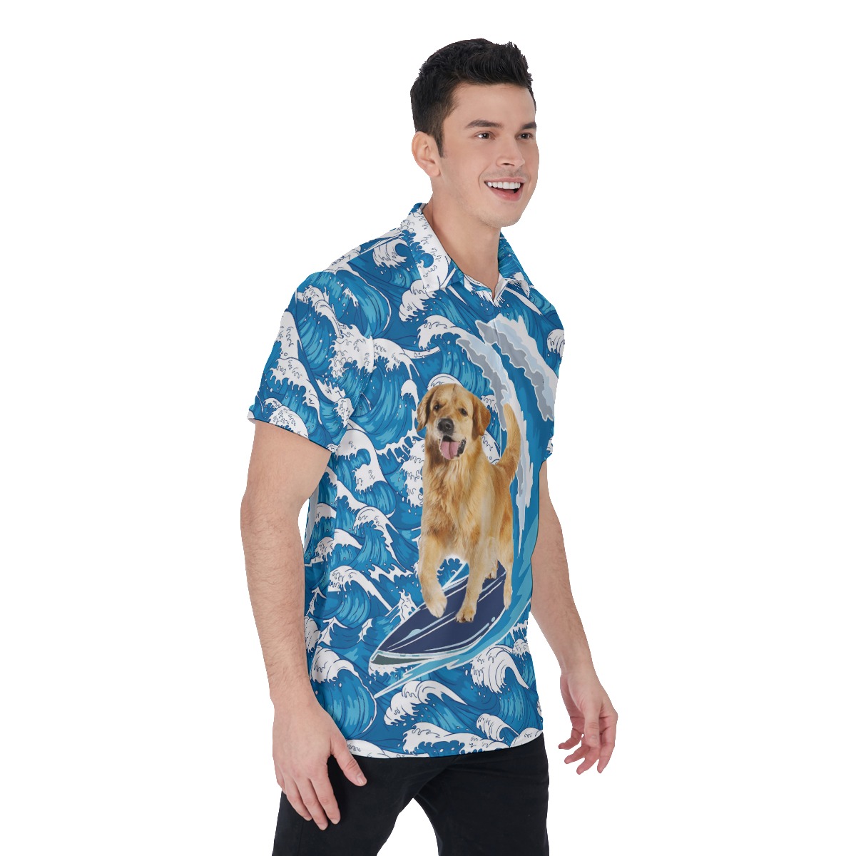 Golden Retriever Surfing Hawaiian Polo Golf Shirt