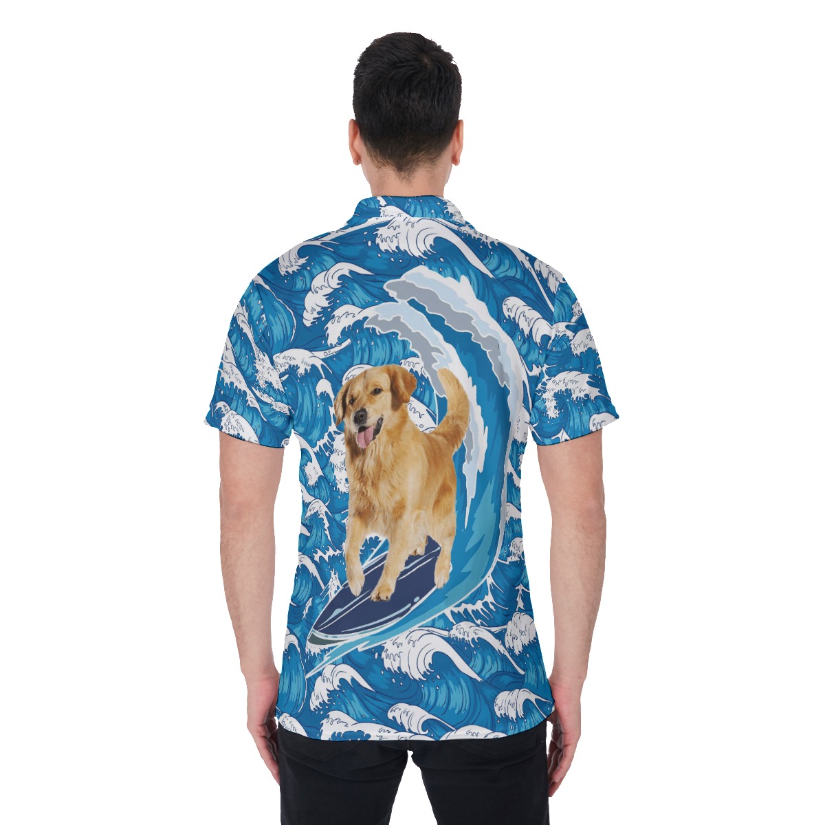 Golden Retriever Surfing Hawaiian Polo Golf Shirt