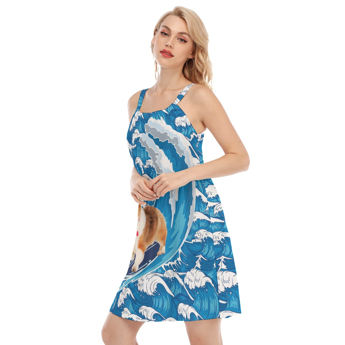 Funny Custom Pet Surfing Hawaiian Dress For Women
