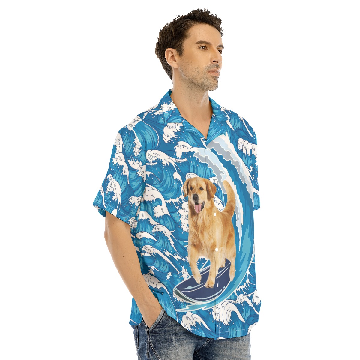 Golden Retriever Surfing Men's Hawaiian Shirt