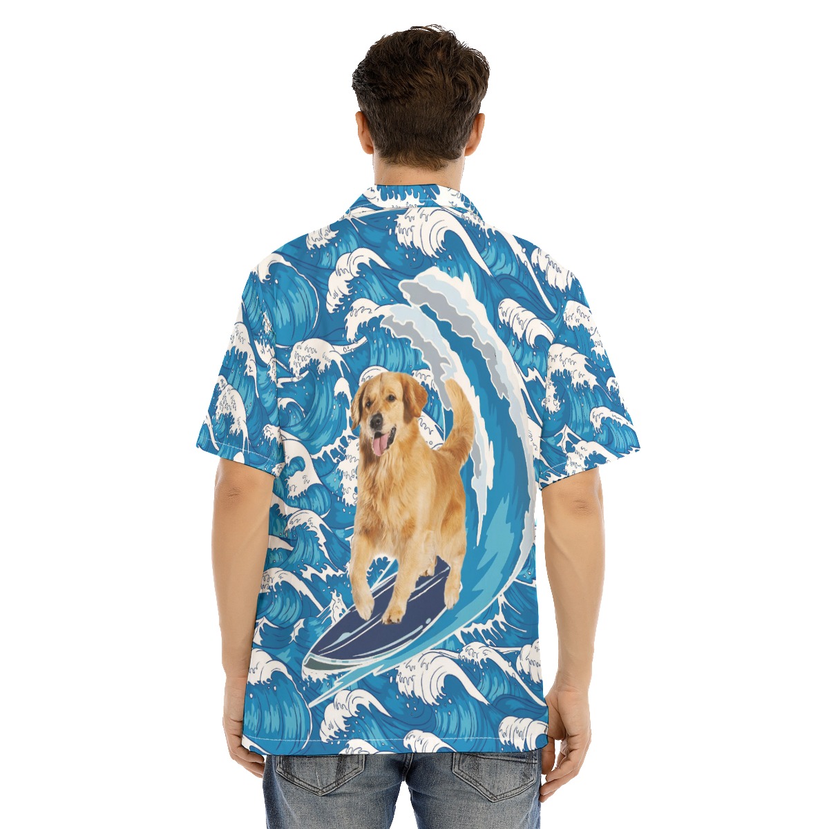 Golden Retriever Surfing Men's Hawaiian Shirt