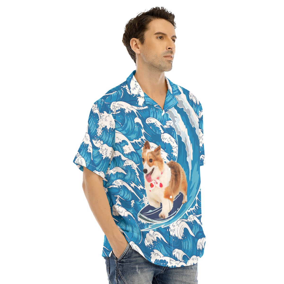 Funny Surfing Corgi Hawaiian Shirt For Men