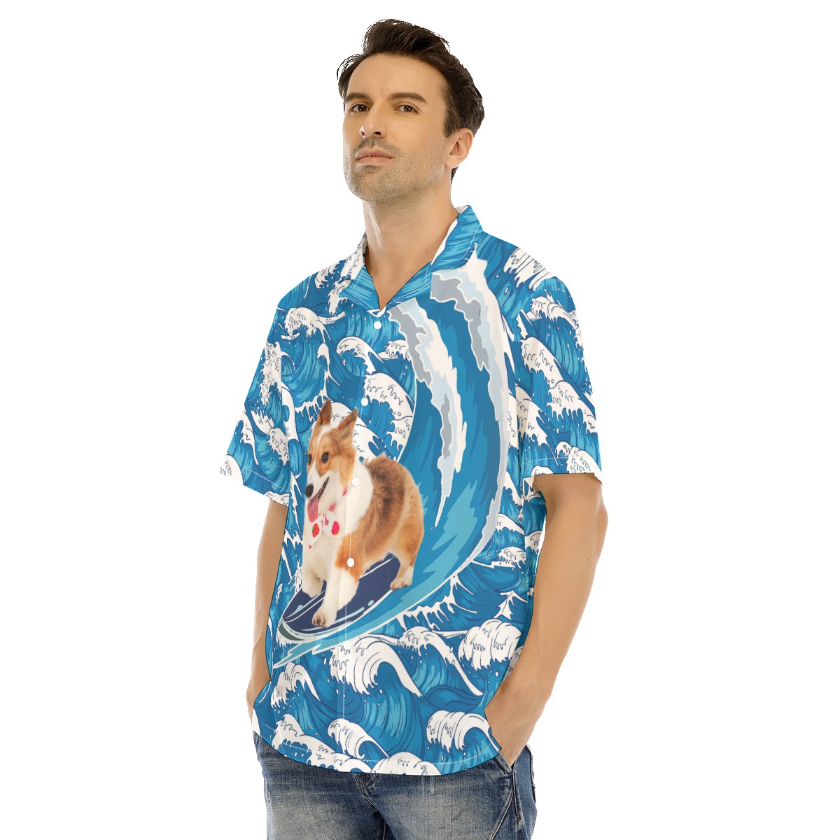 Funny Surfing Corgi Hawaiian Shirt For Men
