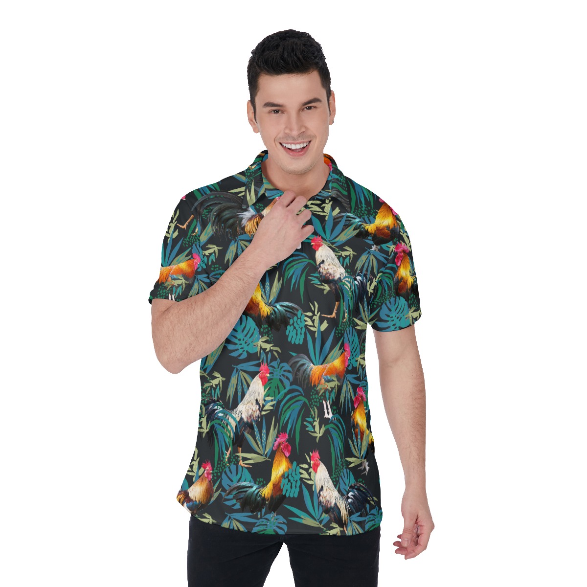 Men's Tropical Rooster Hawaiian Polo Shirt - variant image 1