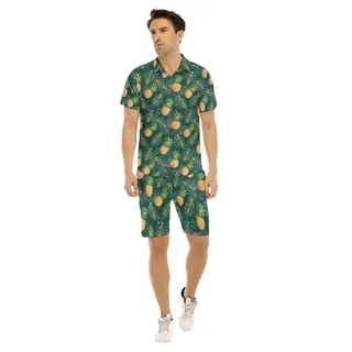 Funny Pineapple Tactical Tropical Hawaiian Shirt Set For Men