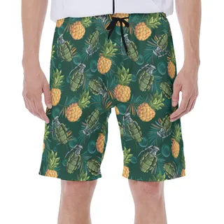 Funny Tropical Pineapple Grenade Hawaiian Swim Trunks For Men