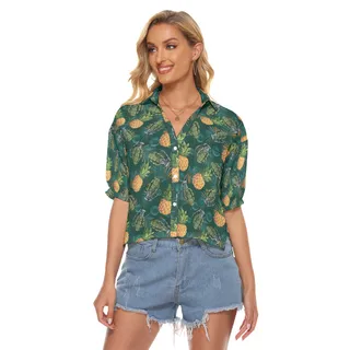 Funny Pineapple Grenade Tropical Green Hawaiian Crop Top Shirt For Women