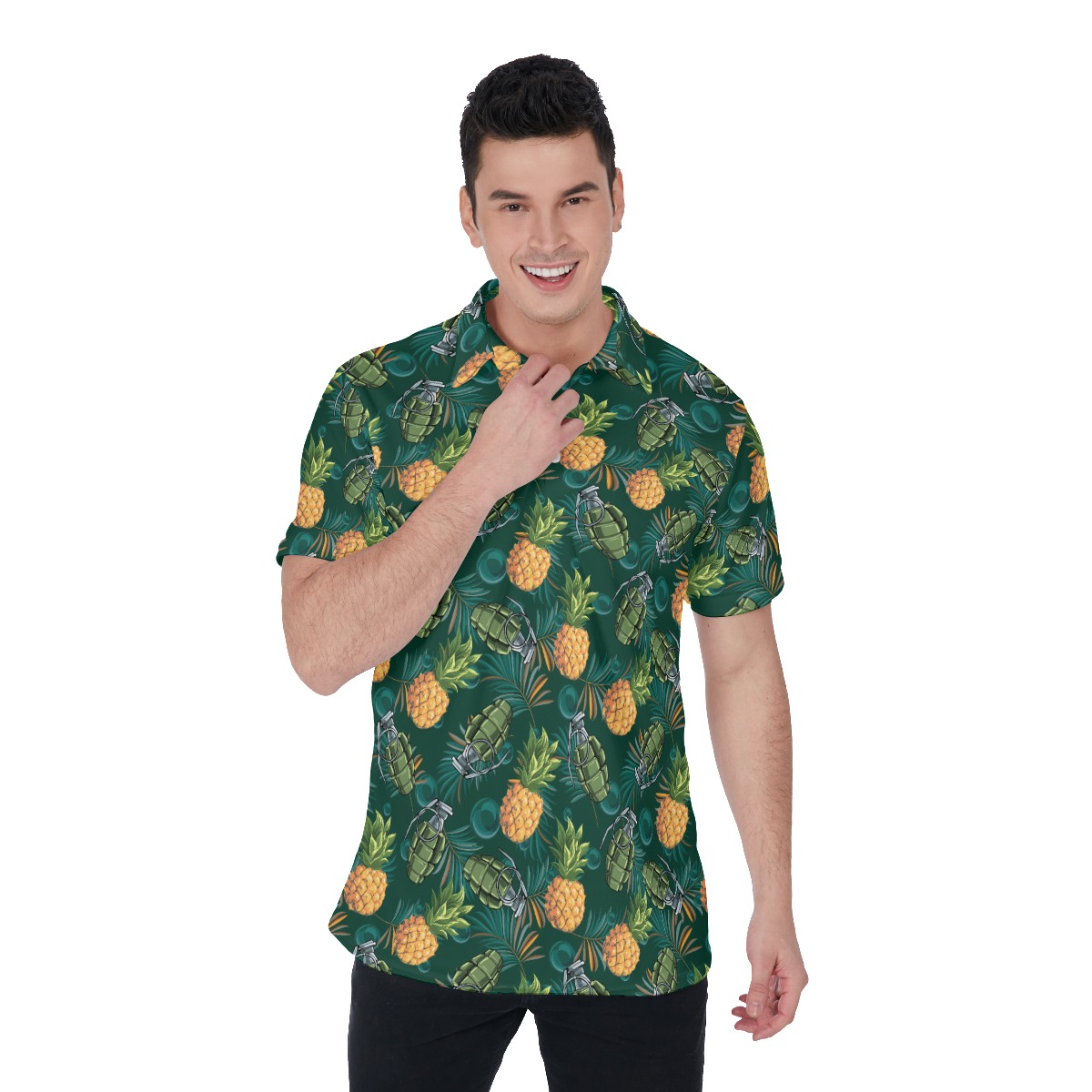 Funny Tactical Pineppale Tropical Hawaiian Polo Shirt For Men - variant image 1
