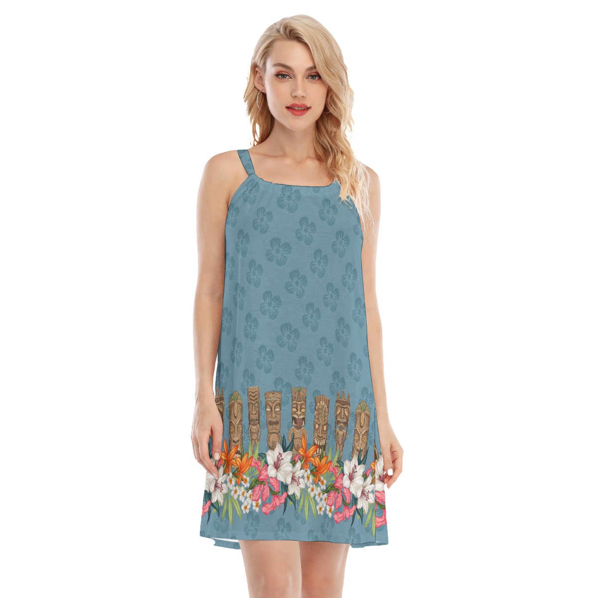 Funny Tiki Floral Vintage Blue Aloha Cami Dress - variant image 1
