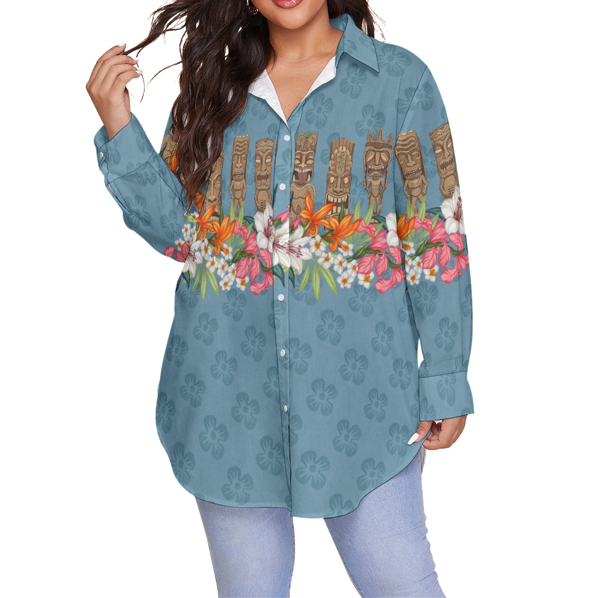 Tiki Vintage Floral Hawaiian Blouse Shirt For Women - variant image 1
