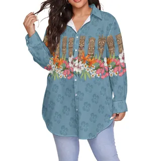 Tiki Vintage Floral Hawaiian Blouse Shirt For Women