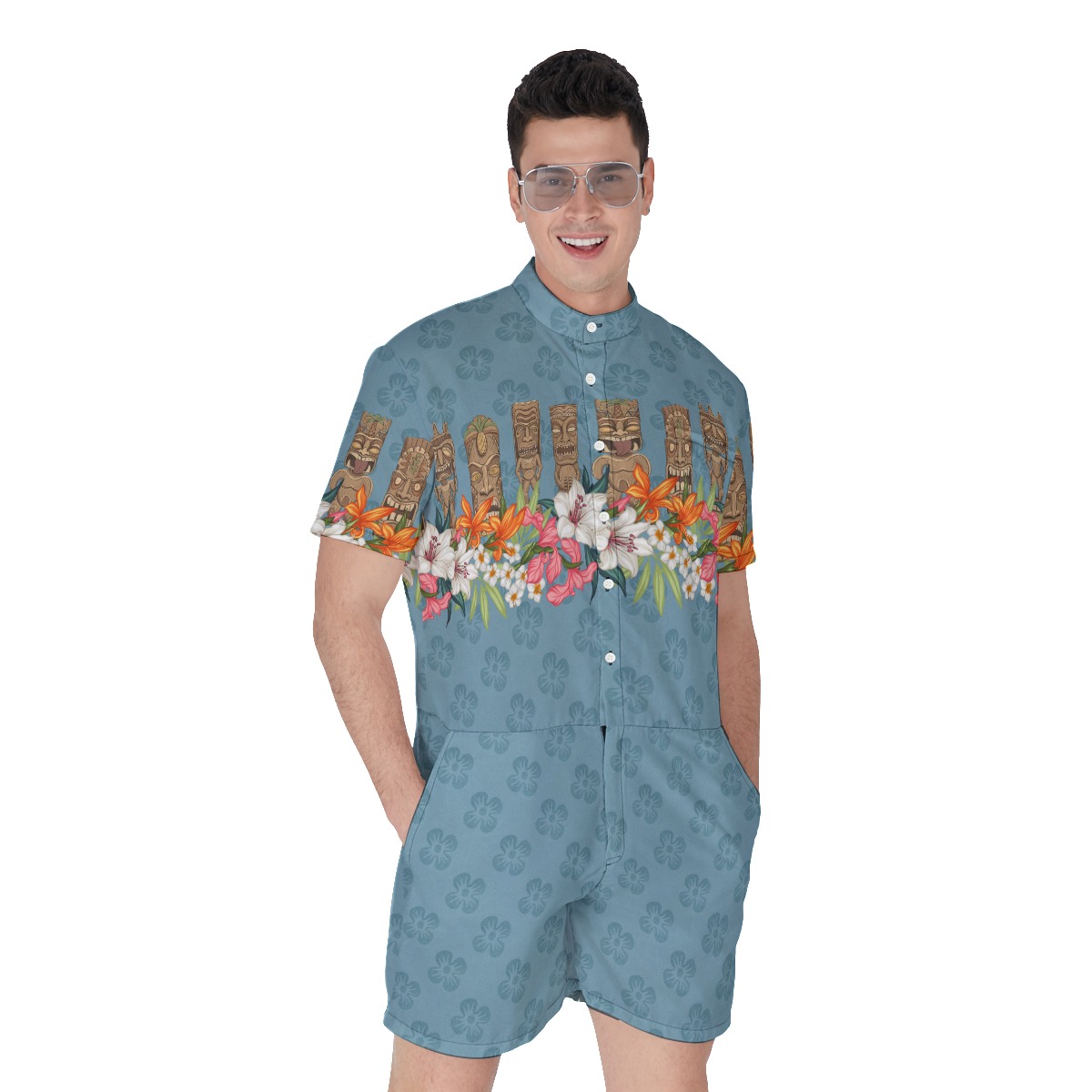 Floral Tiki Vintage Men's Hawaiian Romper - variant image 1