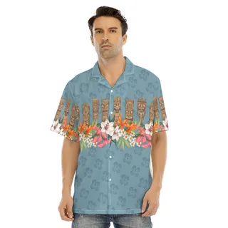 Floral Tiki Classic Blue Hawaiian Shirt