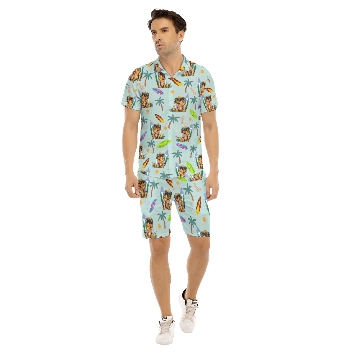 Set Tropical Bulldog Surfing Boards Hawaiian Shirt And Matching Shorts For Men - variant image 1