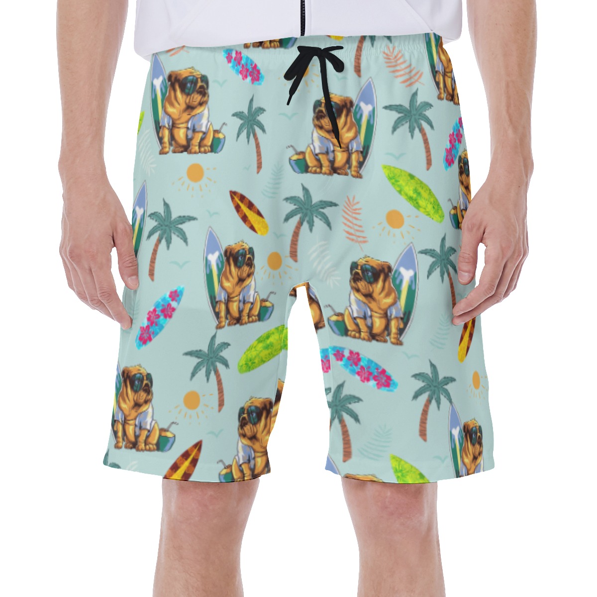 Funny Bulldog Surf And Palm Hawaiian Swim Trunks For Men - variant image 1
