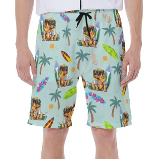 Funny Bulldog Surf And Palm Hawaiian Swim Trunks For Men