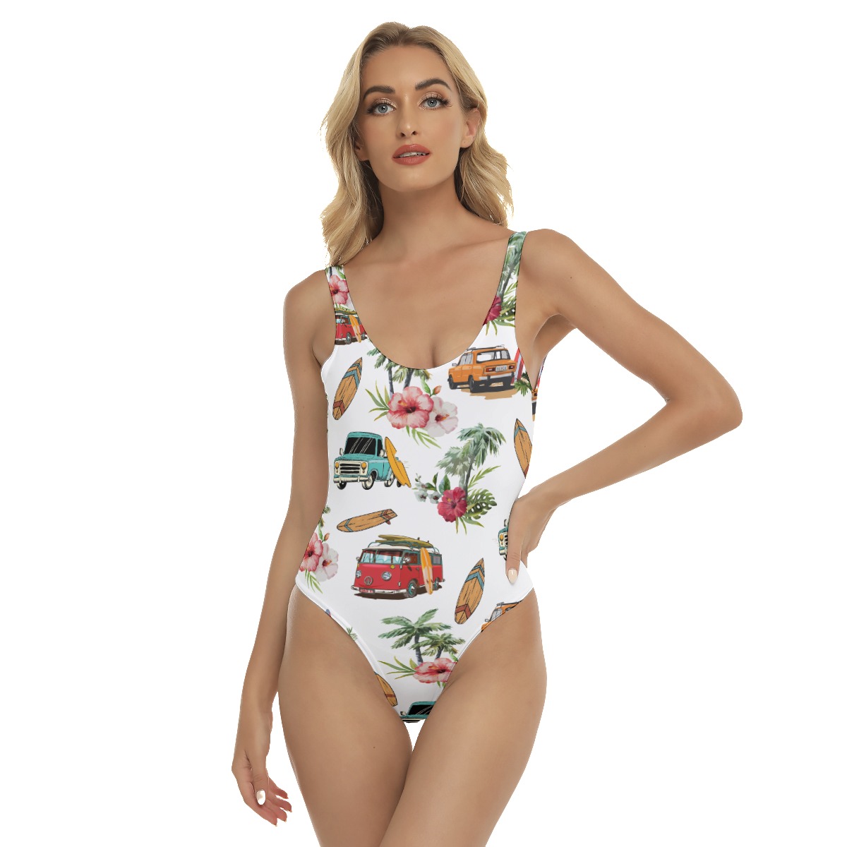 Floral Surfing Boards And Cars Hawaiian Swimsuit For Women - variant image 1