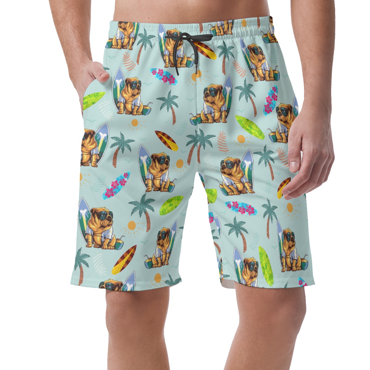 Bulldog Surf And Palm Hawaiian Beach Shorts For Men - variant image 1