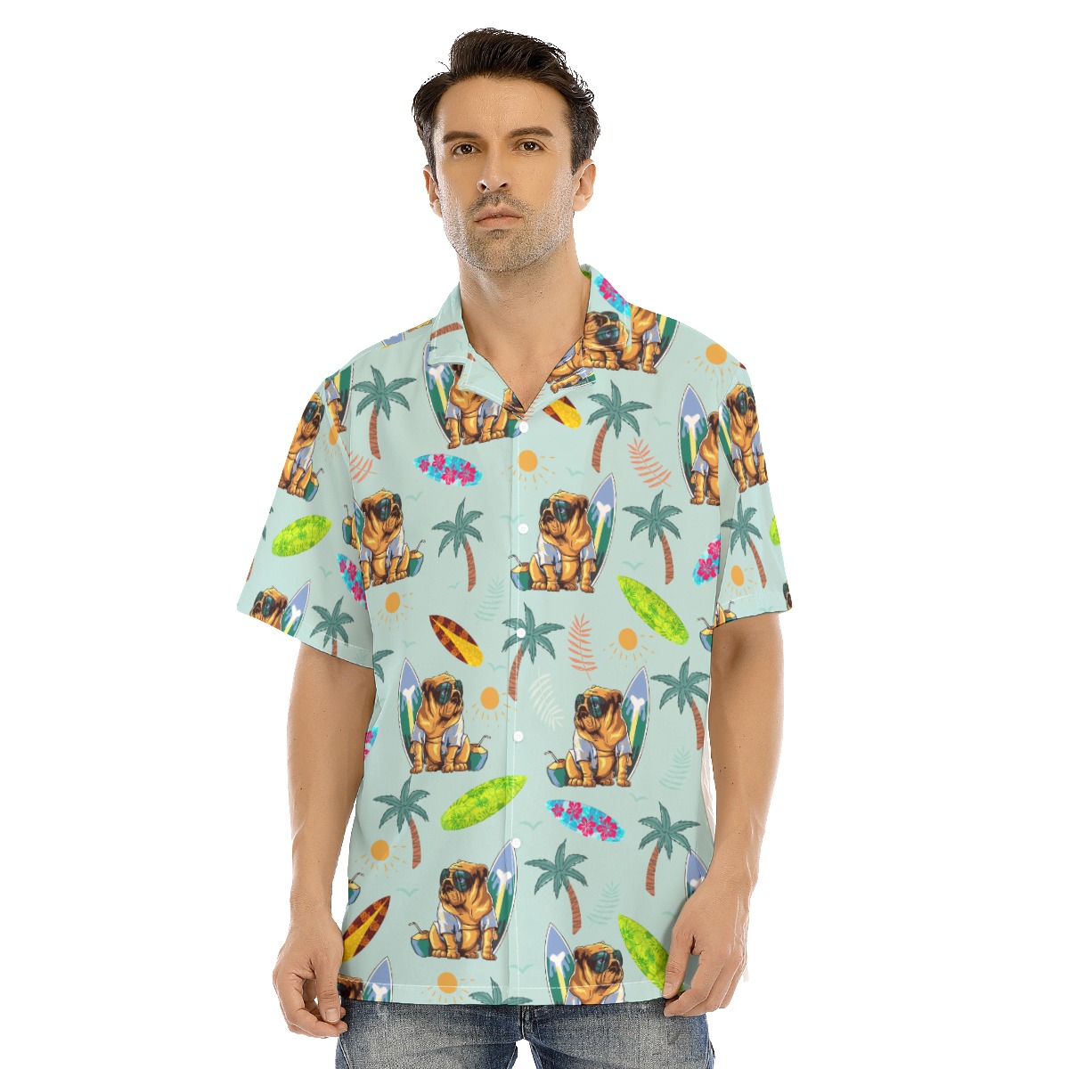 Funny Bulldog Surf And Palm Trees Hawaiian Shirt - variant image 1