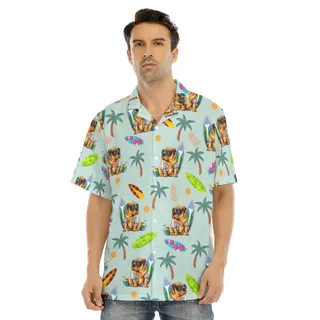 Funny Bulldog Surf And Palm Trees Hawaiian Shirt
