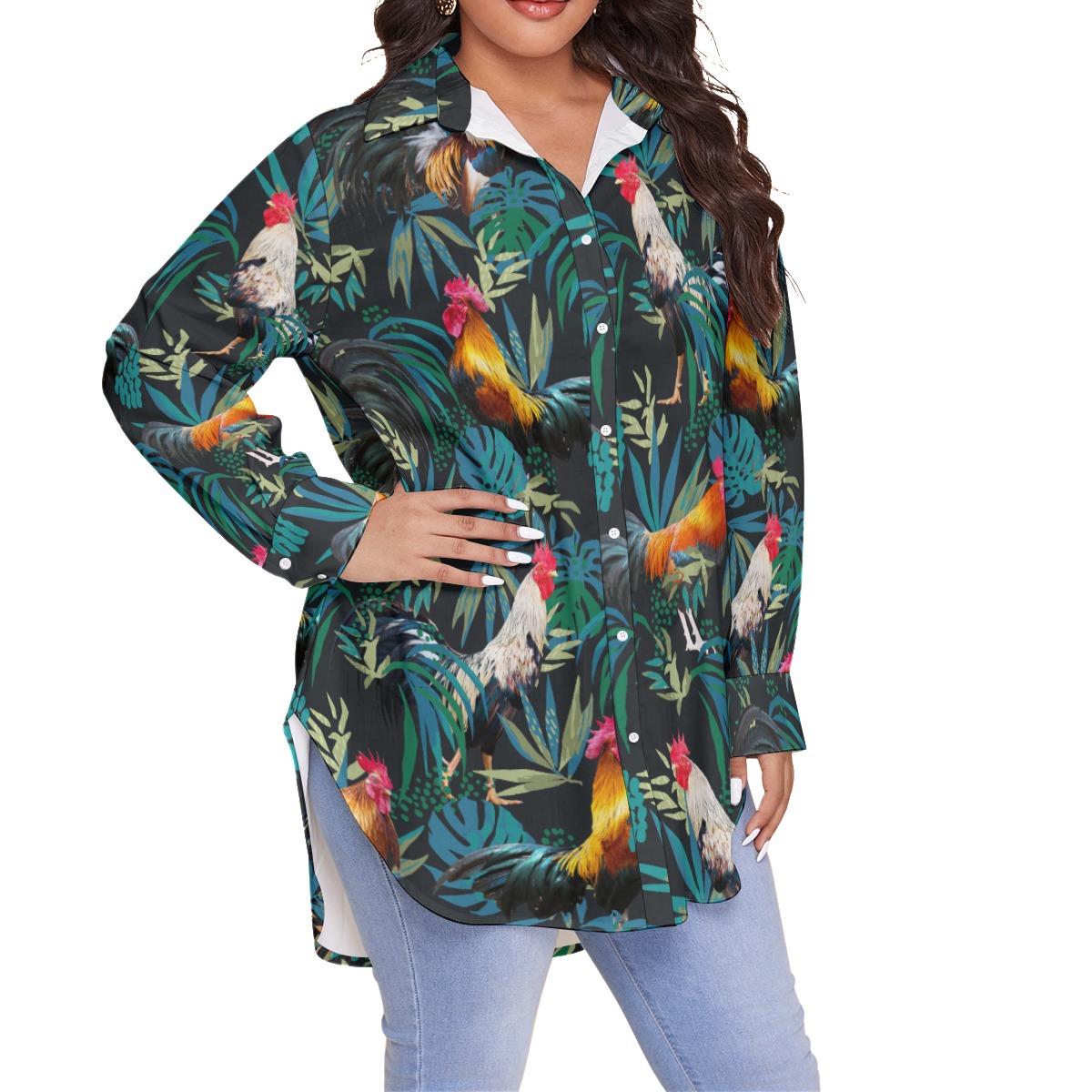 Rooster Tropical Plus Size Hawaiian Shirt For Men
