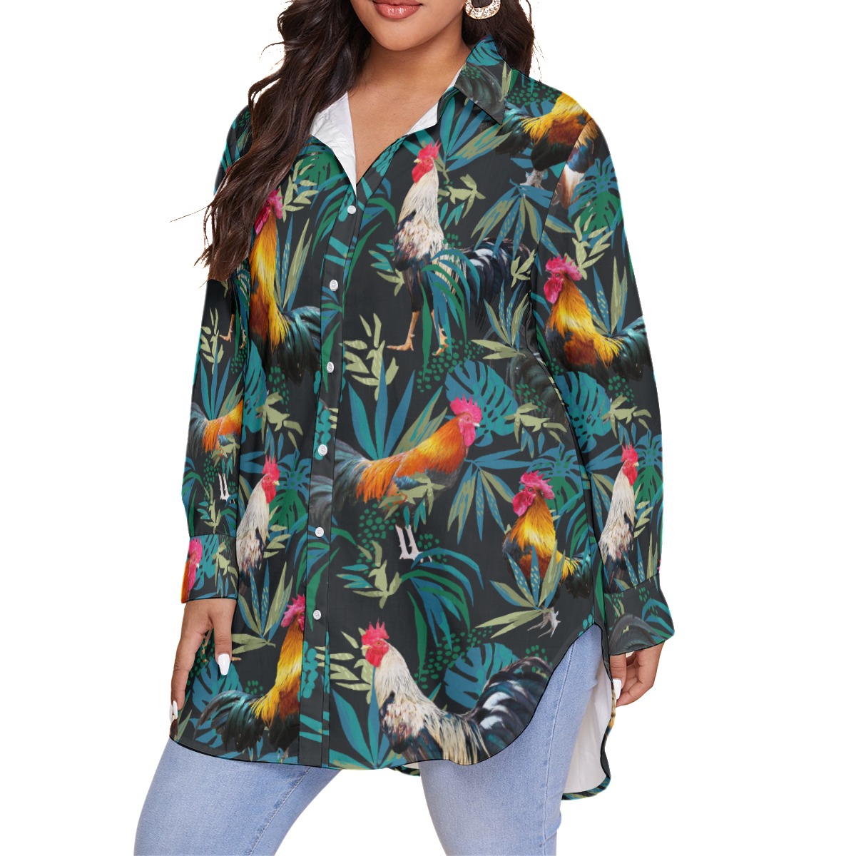 Rooster Tropical Plus Size Hawaiian Shirt For Men