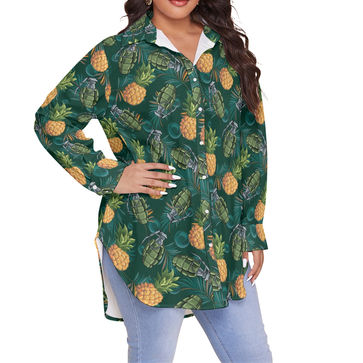 Pineapple Grenade Tropical Plus Size Hawaiian Shirt For Women