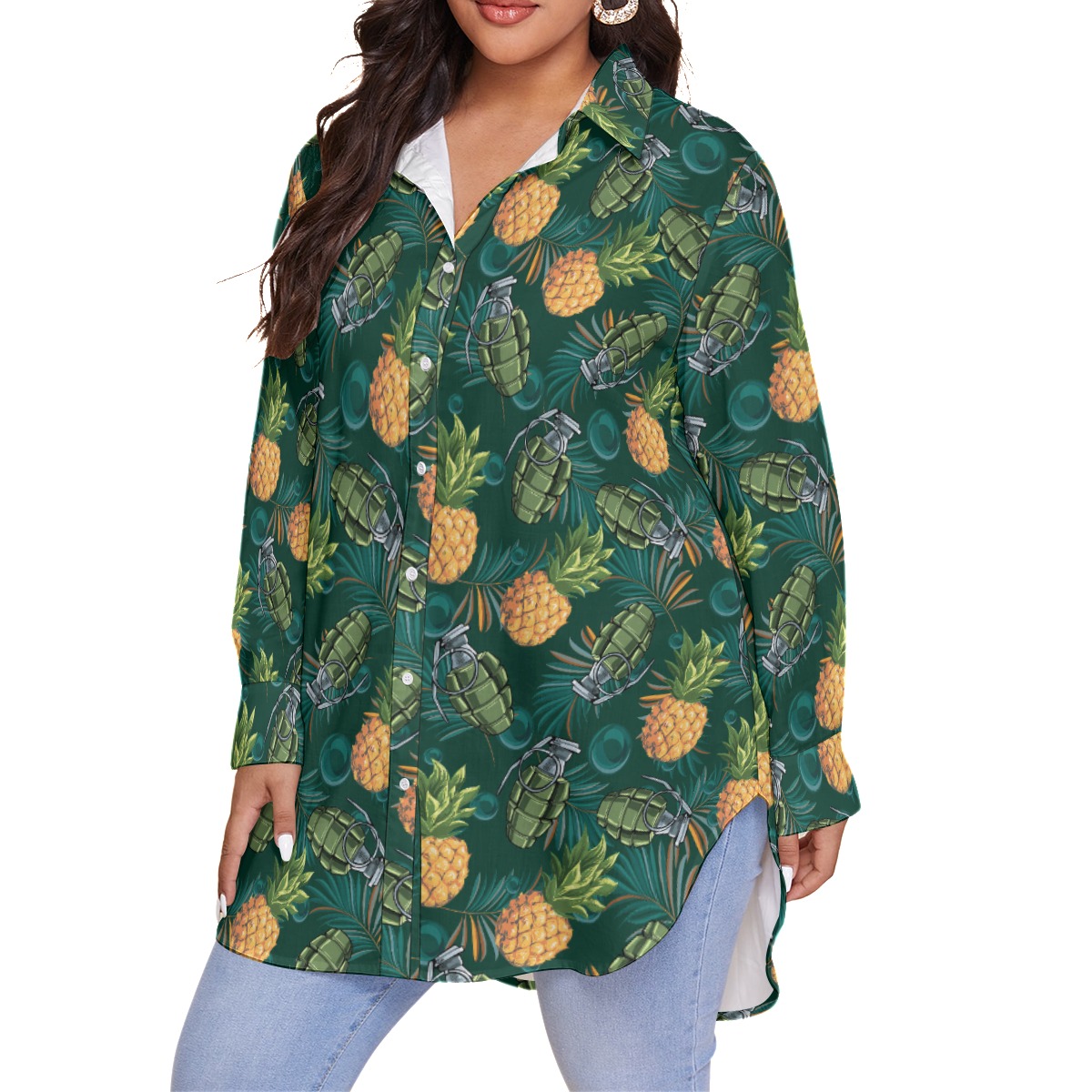 Pineapple Grenade Tropical Plus Size Hawaiian Shirt For Women