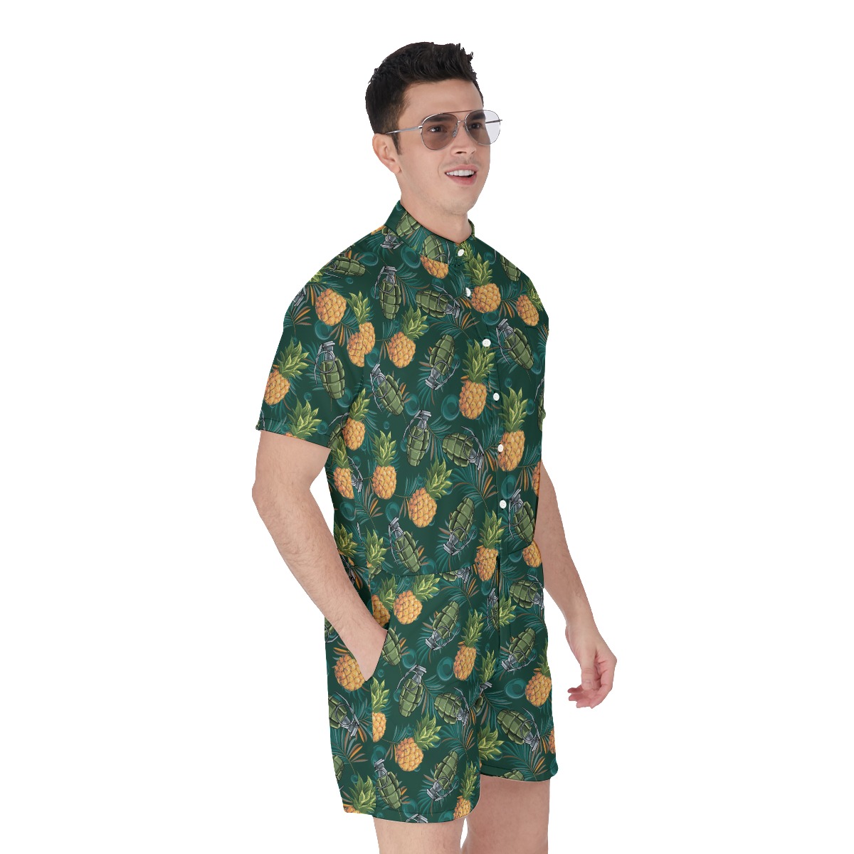 Tropical Pineapple Grenade Hawaiian Romper For Men