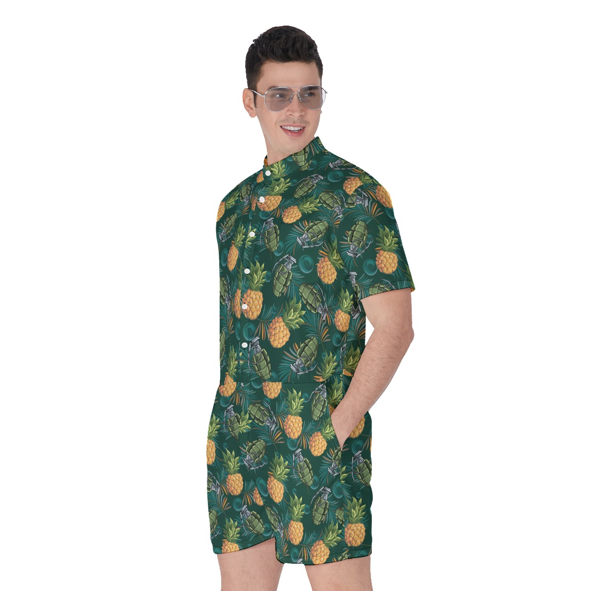 Tropical Pineapple Grenade Hawaiian Romper For Men