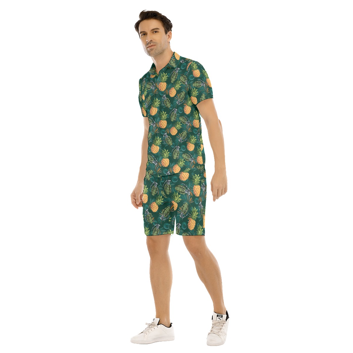 Funny Pineapple Tactical Tropical Hawaiian Shirt Set For Men