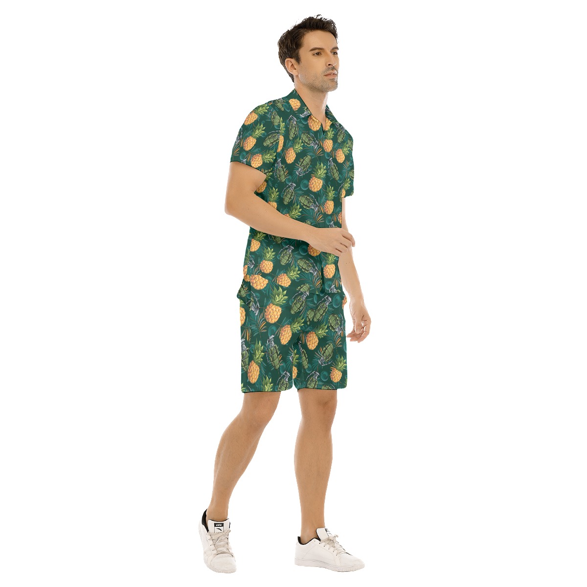 Funny Pineapple Tactical Tropical Hawaiian Shirt Set For Men