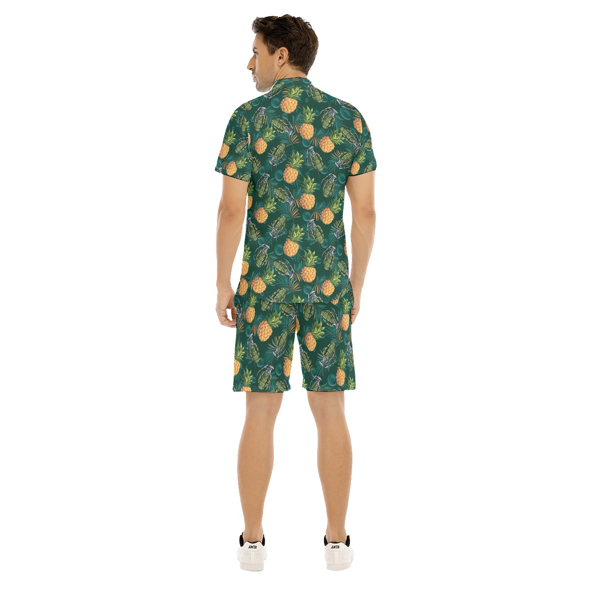 Funny Pineapple Tactical Tropical Hawaiian Shirt Set For Men