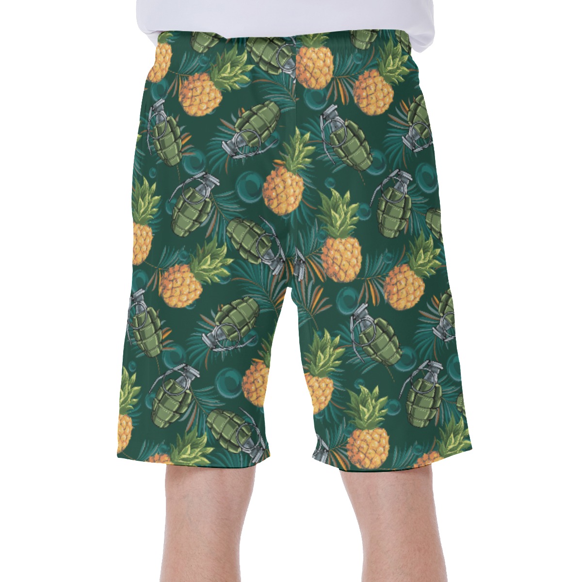 Funny Tropical Pineapple Grenade Hawaiian Swim Trunks For Men
