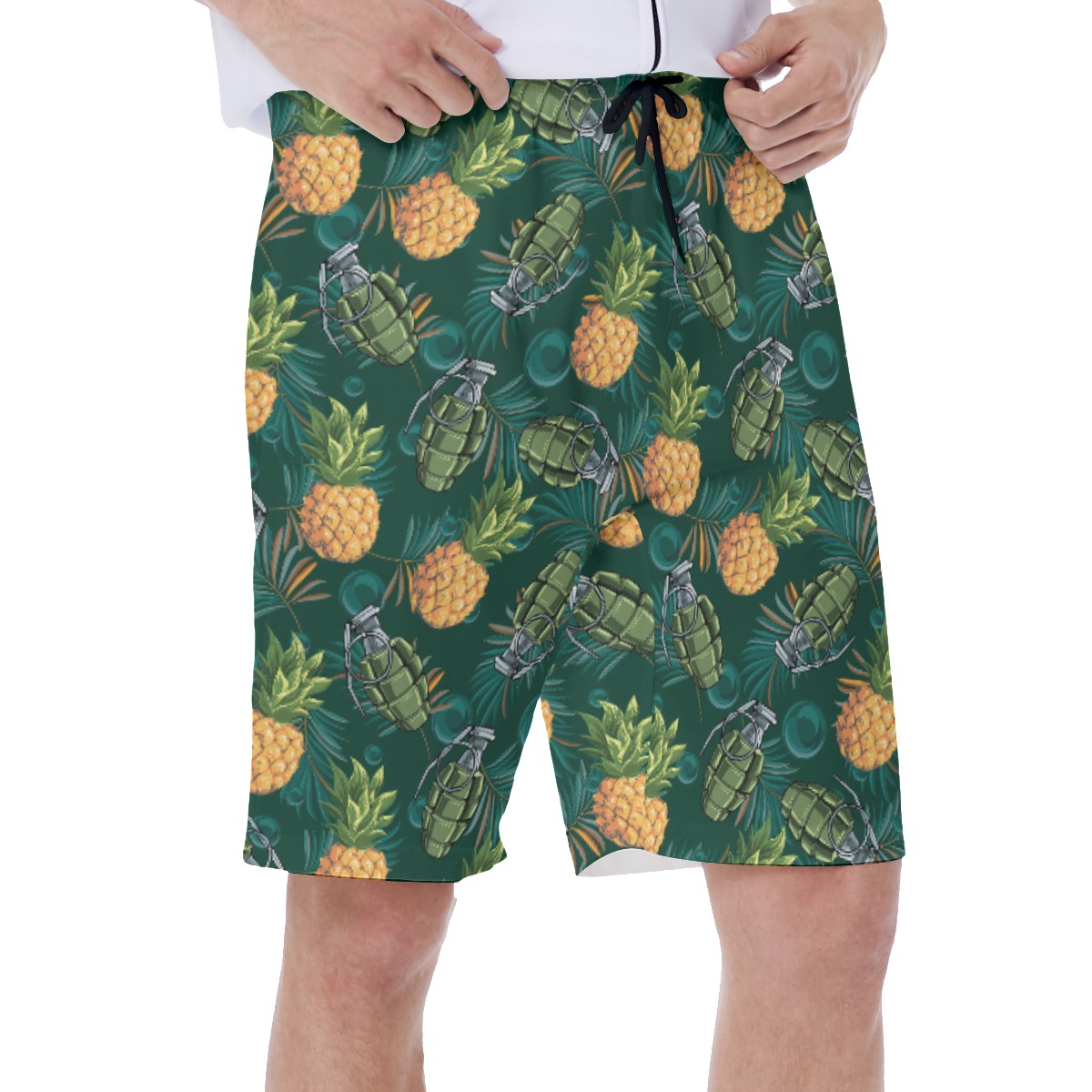 Funny Tropical Pineapple Grenade Hawaiian Swim Trunks For Men
