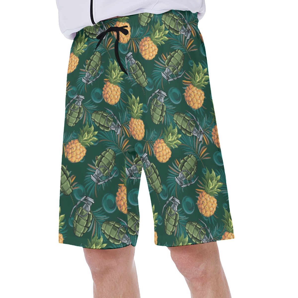 Funny Tropical Pineapple Grenade Hawaiian Swim Trunks For Men