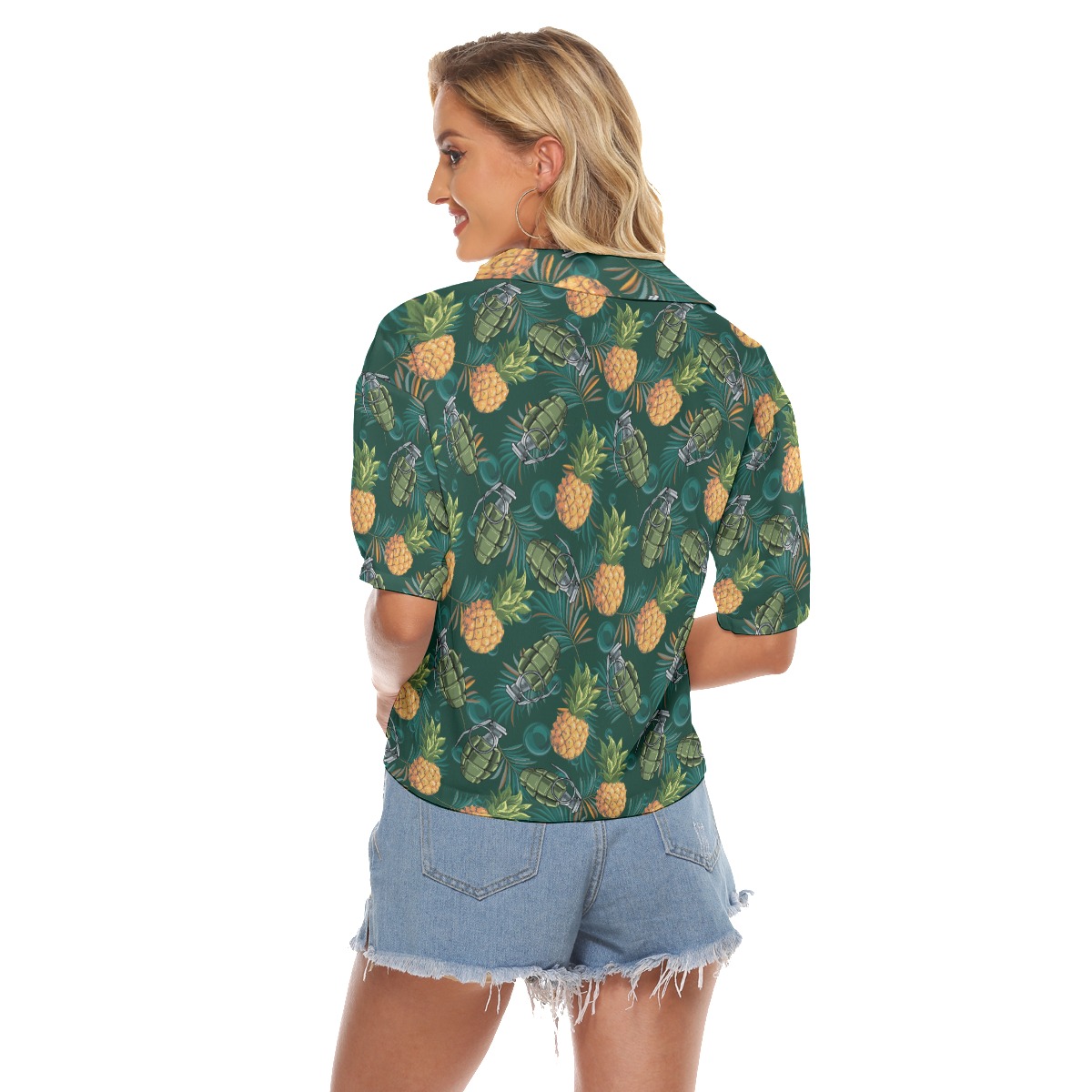 Funny Pineapple Grenade Tropical Green Hawaiian Crop Top Shirt For Women