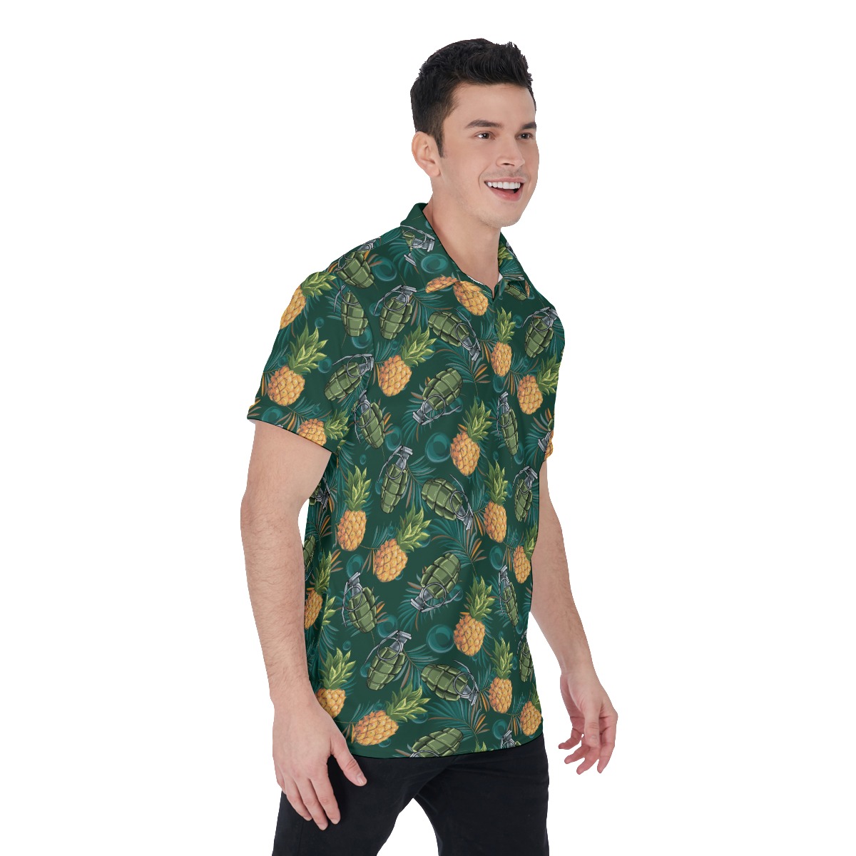 Funny Tactical Pineppale Tropical Hawaiian Polo Shirt For Men