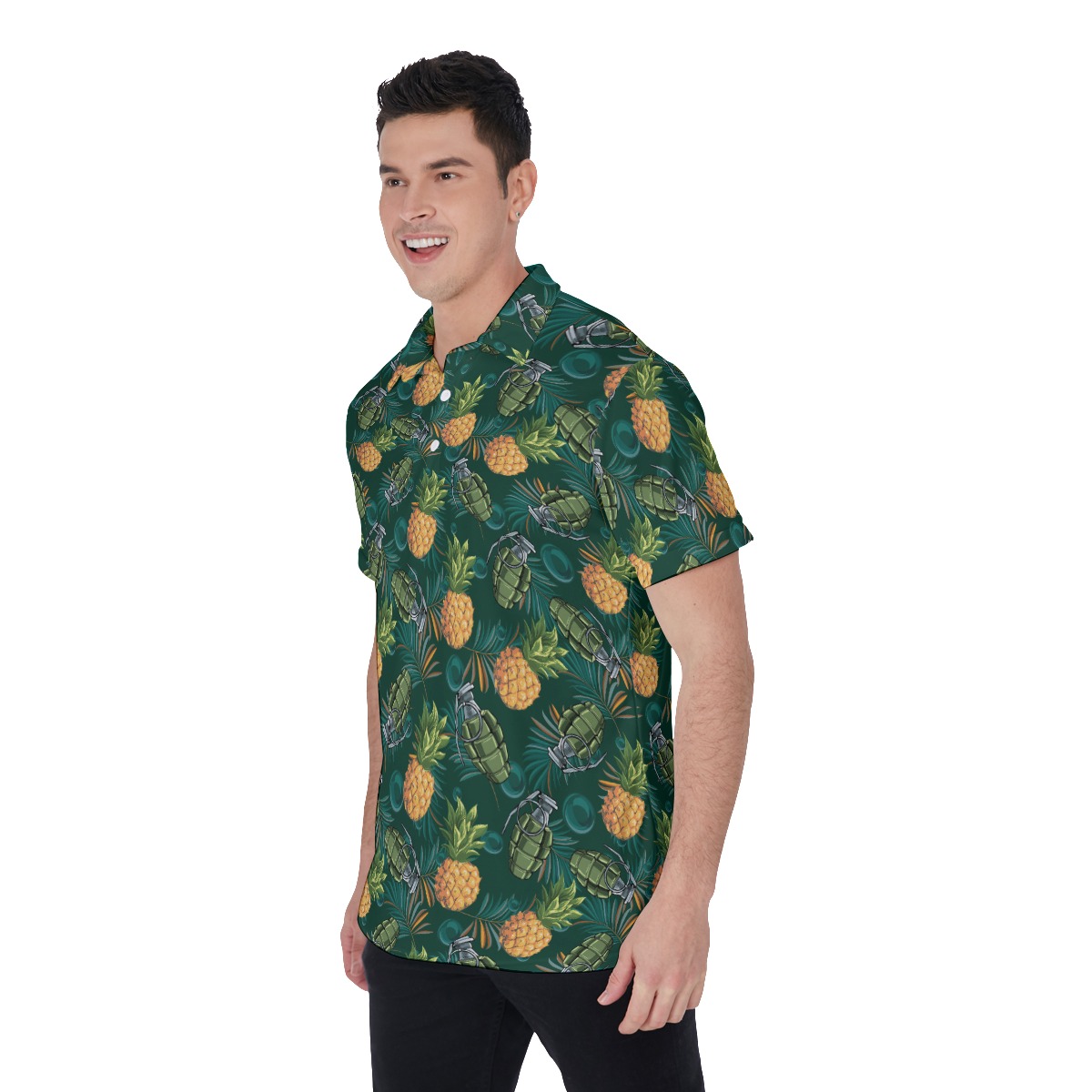 Funny Tactical Pineppale Tropical Hawaiian Polo Shirt For Men