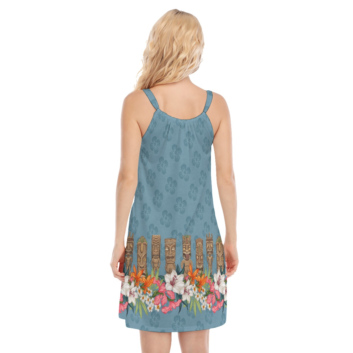 Funny Tiki Floral Vintage Blue Aloha Cami Dress