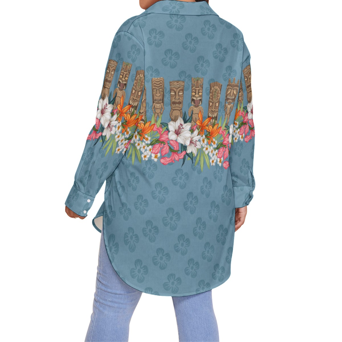 Tiki Vintage Floral Hawaiian Blouse Shirt For Women