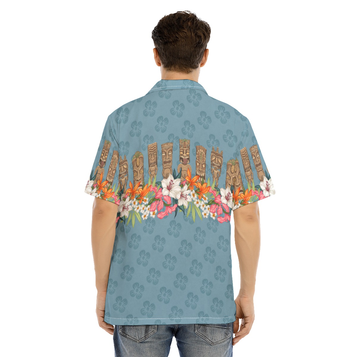 Floral Tiki Classic Blue Hawaiian Shirt