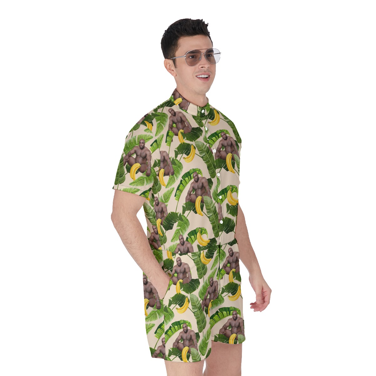 Tropical Barry Wood Banana Hawaiian Romper For Men