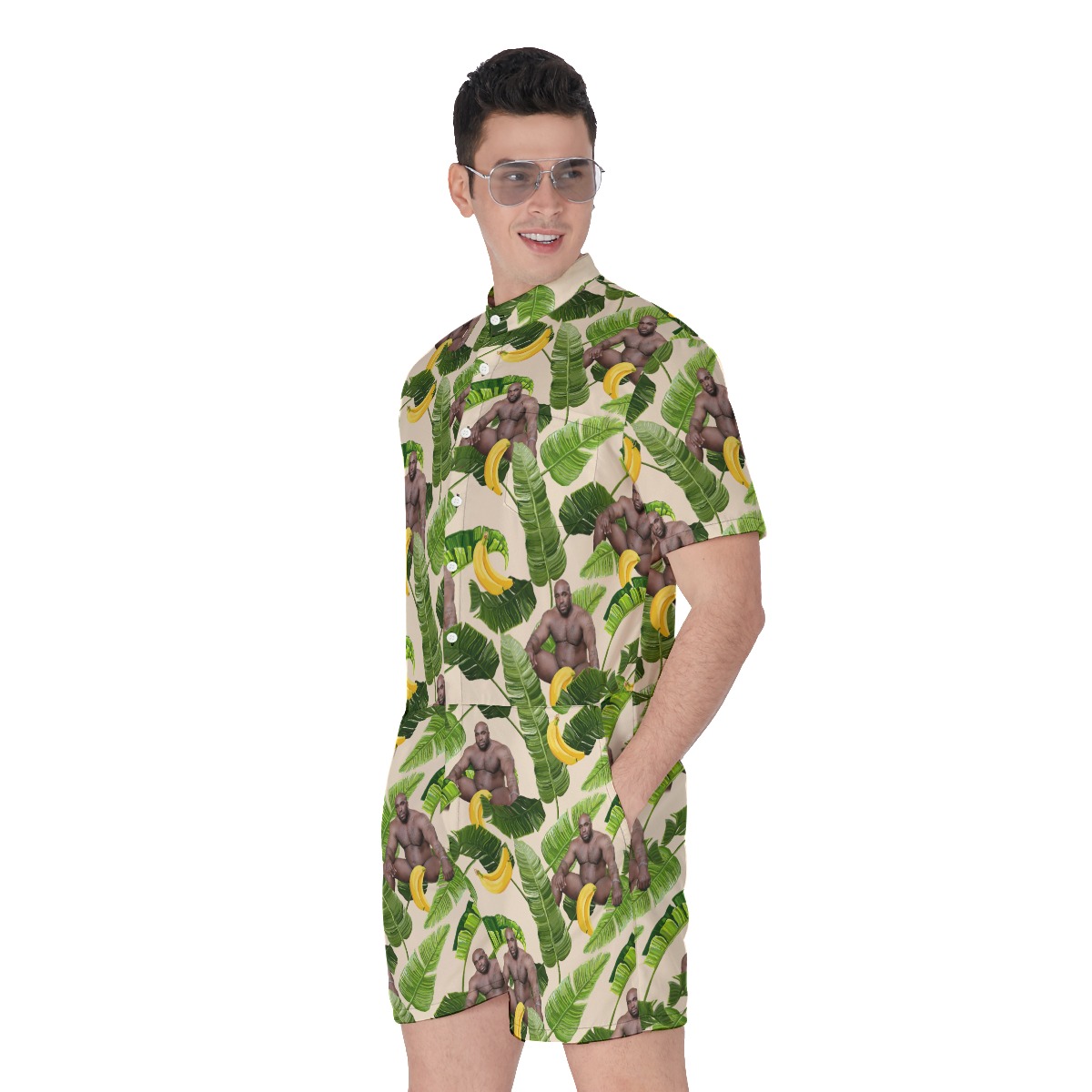 Tropical Barry Wood Banana Hawaiian Romper For Men